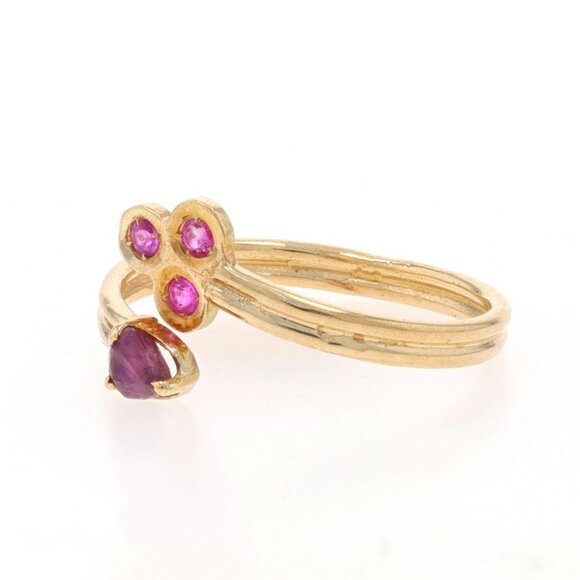 Yellow Gold Ruby Bypass Ring - 14k Pear & Round .41ctw Sz 6 1/4 - Picture 3 of 6